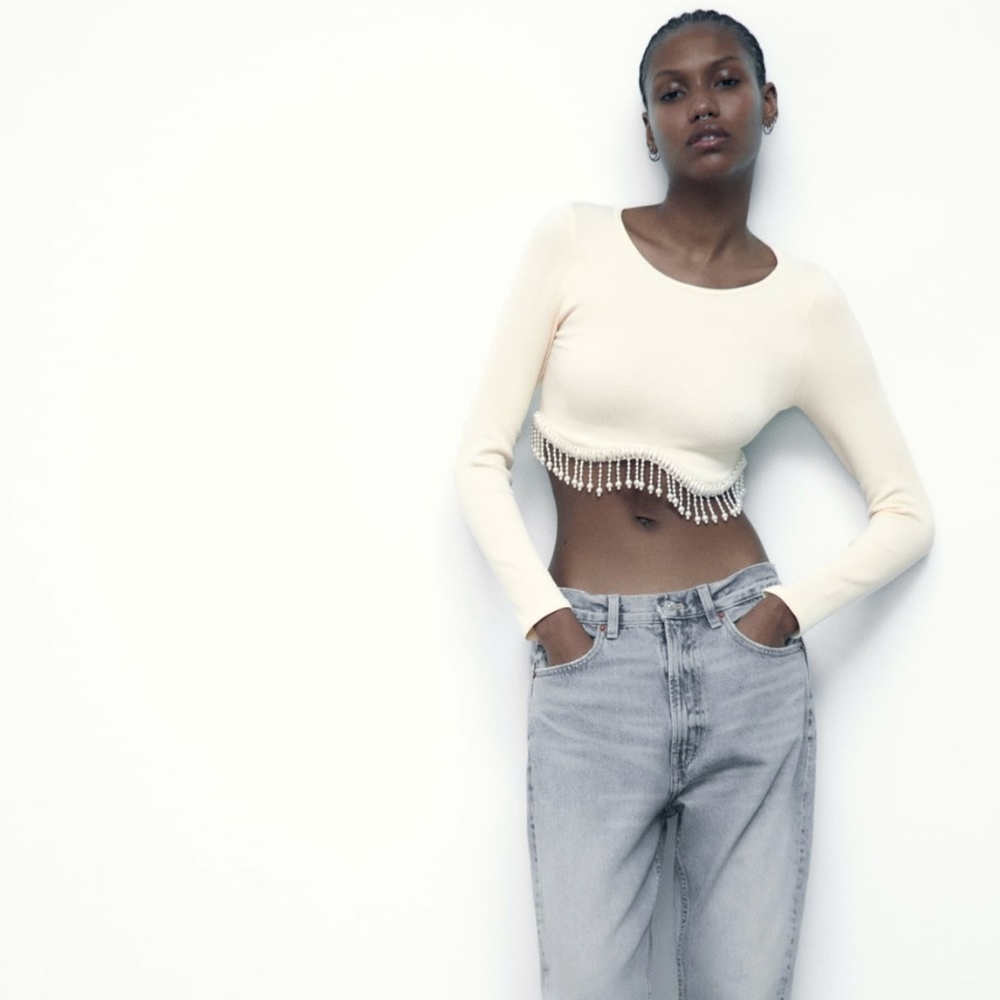 Zara limited edition pearl jewel crop top